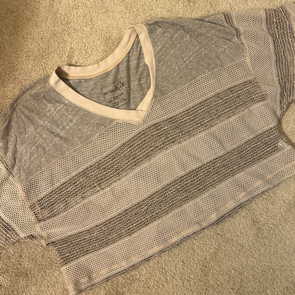 We The Free Gray and Cream Short Sleeve Tee